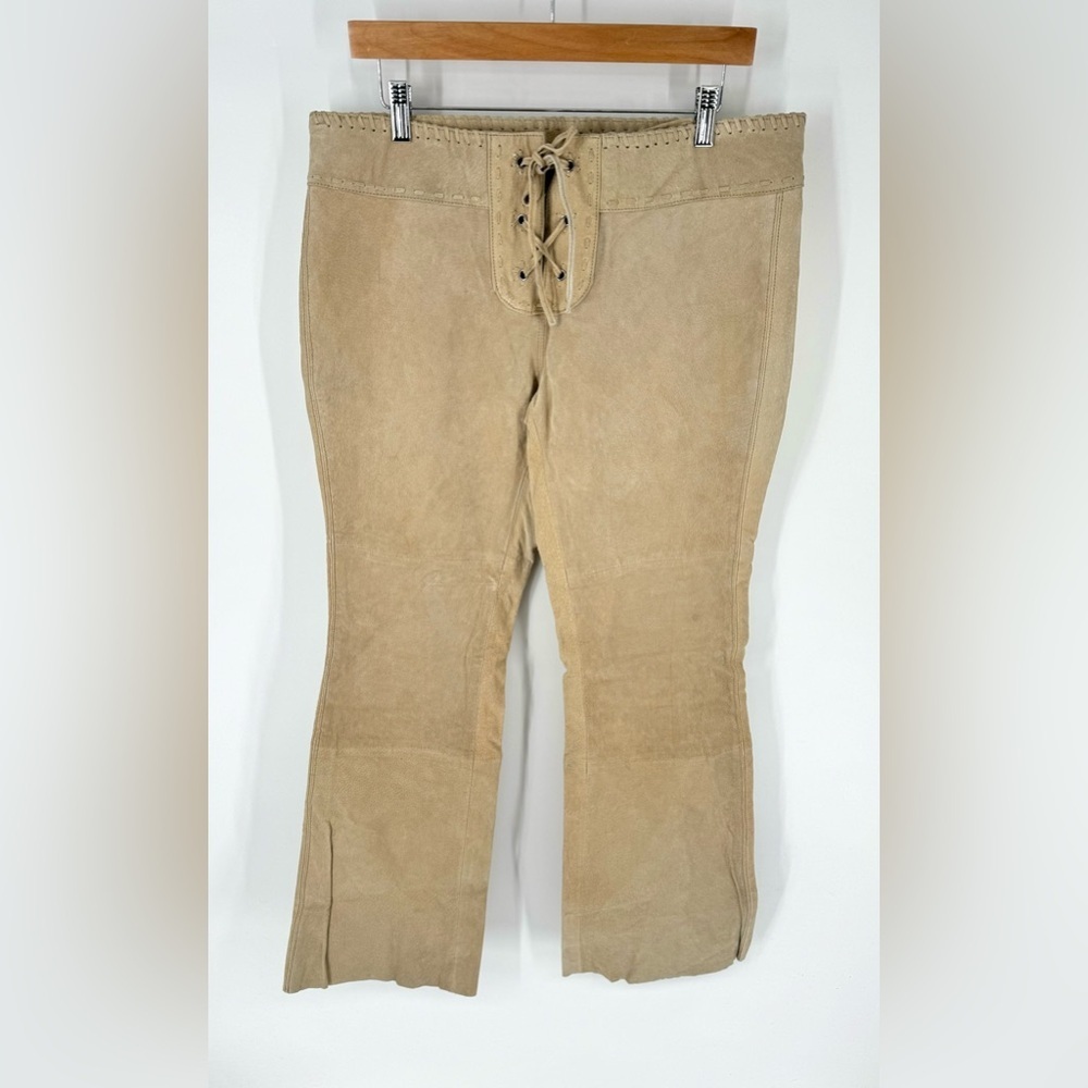 Vintage 90s Y2K Authentic Jeanswear Lowrise Lace Up Tan Leather Pants